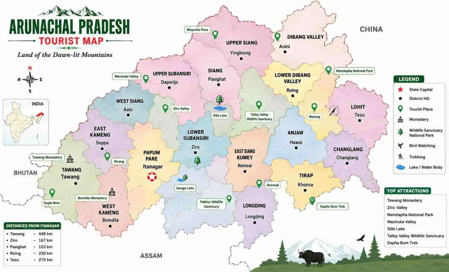 Arunachal Pradesh Tourist Map