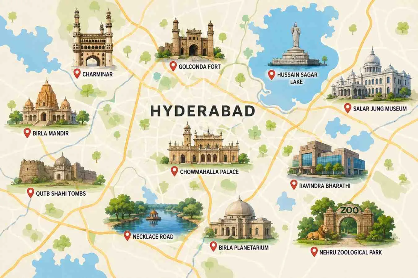 Hyderabad Tourist Places Map