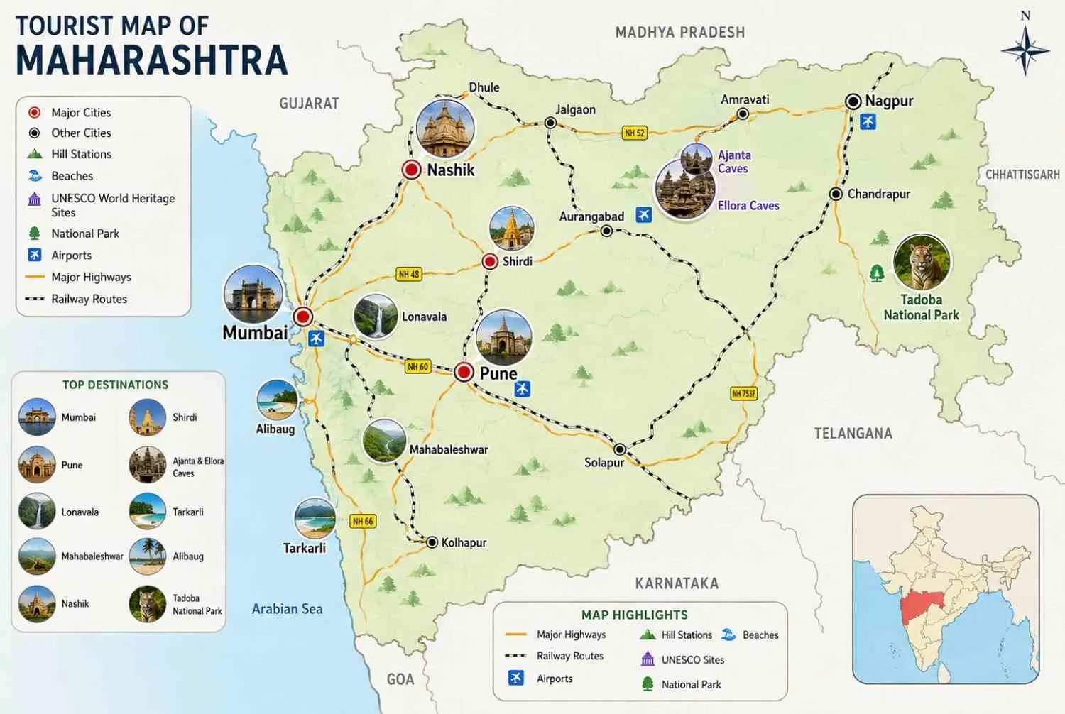 Tourist Map of Maharashtra